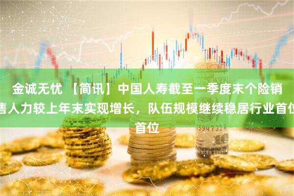 金诚无忧 【简讯】中国人寿截至一季度末个险销售人力较上年末实现增长，队伍规模继续稳居行业首位